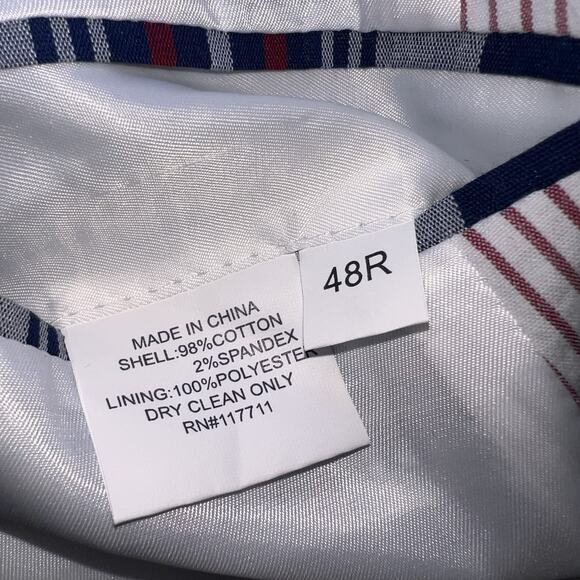 Alan Flusser Blazer Men’s Size 48R Red White Striped Seersucker Preppy Jacket - Picture 9 of 14
